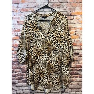 Othyroce Blouse Top Tunic Shirt Tab 3/4 Sleeve Animal Print Women’s Size 2x